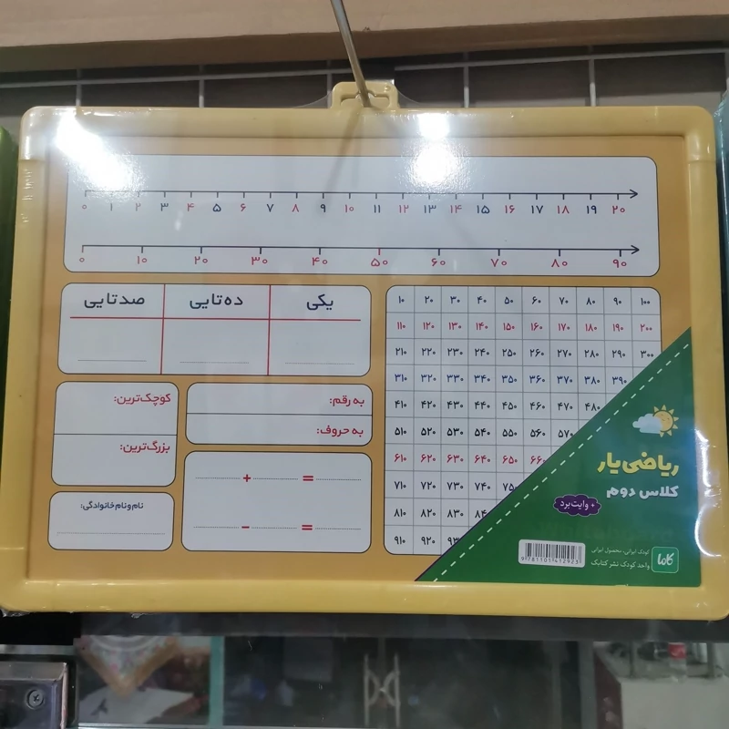 تخته وایت برد آموزش ریاضی یار کلاس اول. دوم. سوم سایز25*35